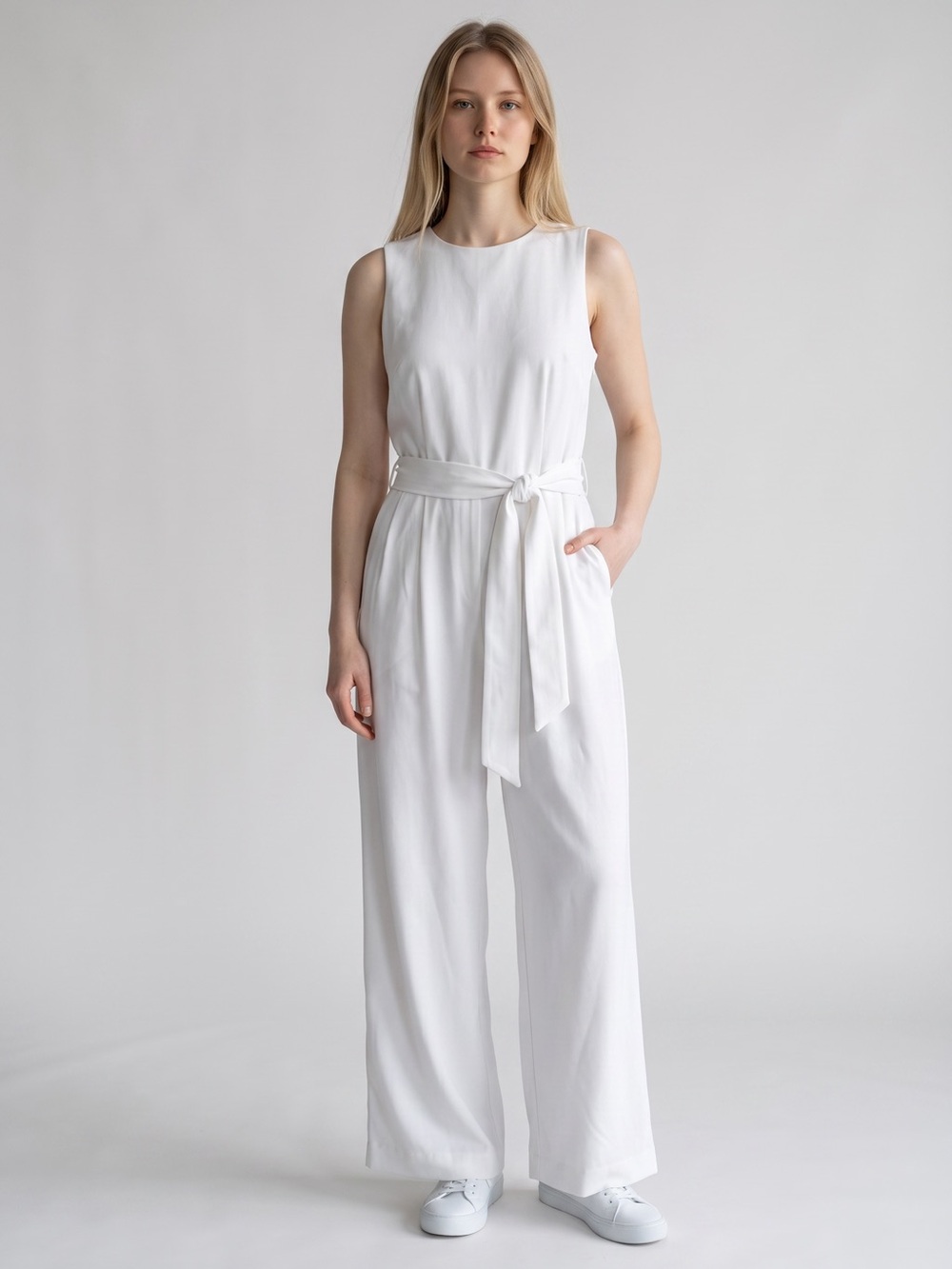 ANTONIO MELANI White Sleeveless Tie-Waist Jumpsuit
